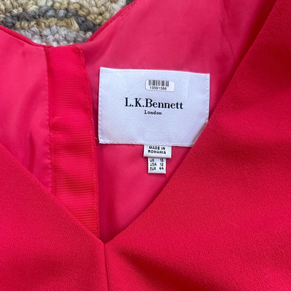 LK Bennett Red Scalloped Enid Midi Dress size 12 worn1x - Picture 5 of 7